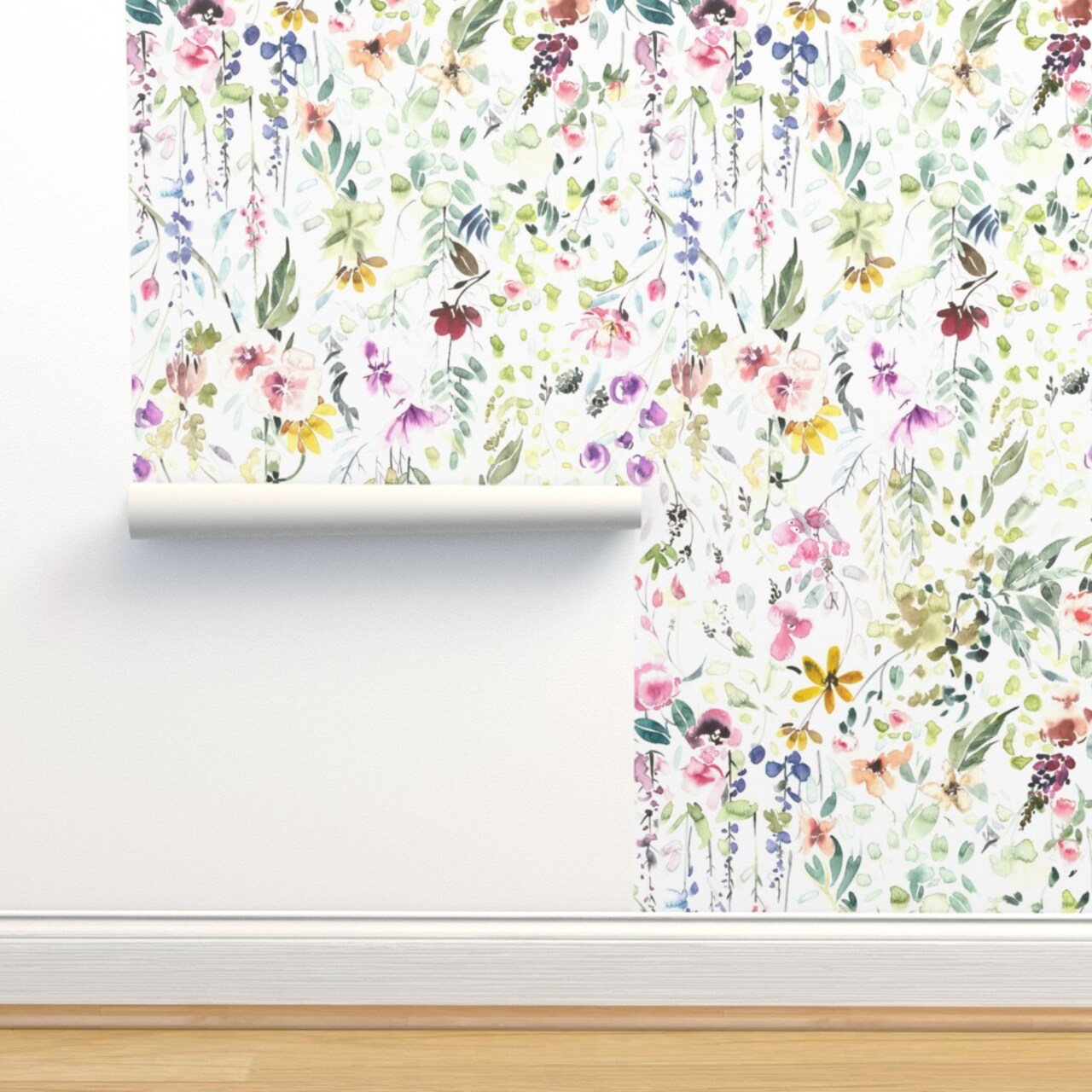 Spring Florals Wildflower Pastel Flower Blooms Watercolor Botanical Whimsical Girl Custom Removable Wallpaper by Spoonflower Peel & Stick Wallpaper 2FT Wide